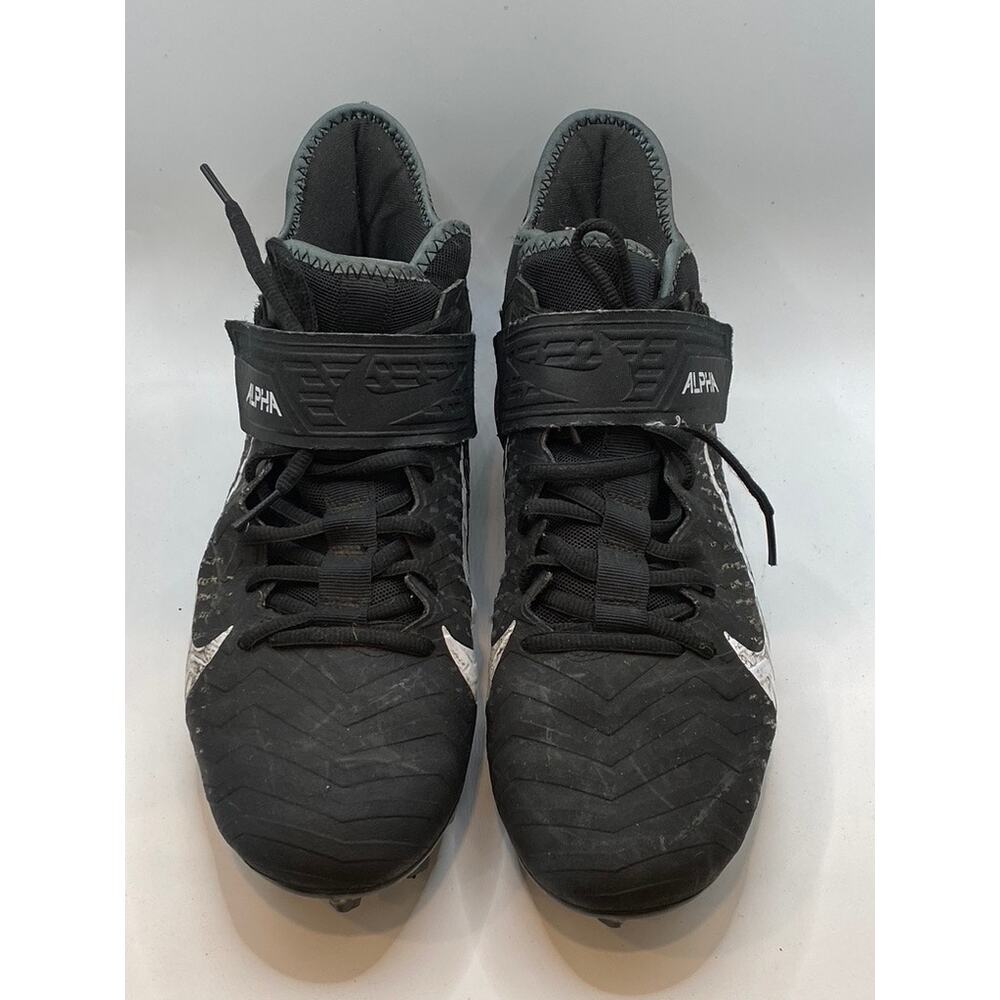 NIKE Men's Black-White Swoosh Alpha Menace Pro Mid Lace-Up Soccer Cleats SZ 10